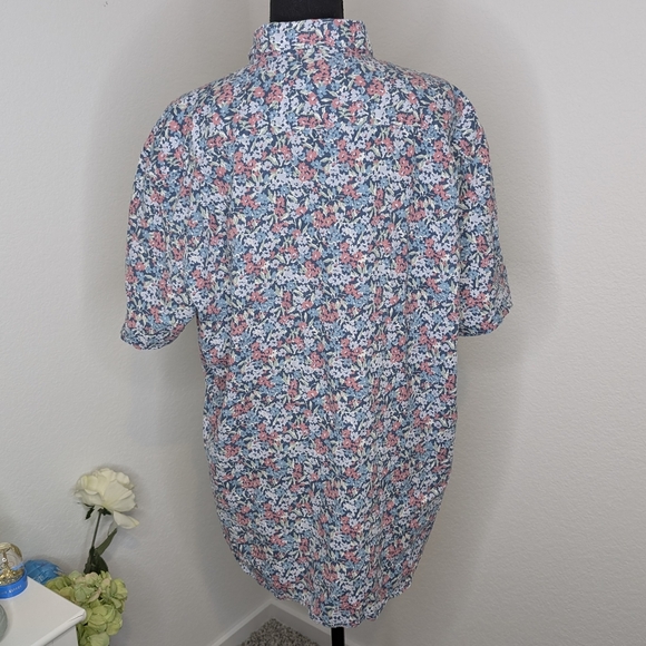 💘Faherty Short-Sleeve Breeze Shirt Linen Blend in Seafoam Beach Blossom Size XL - Picture 7 of 10